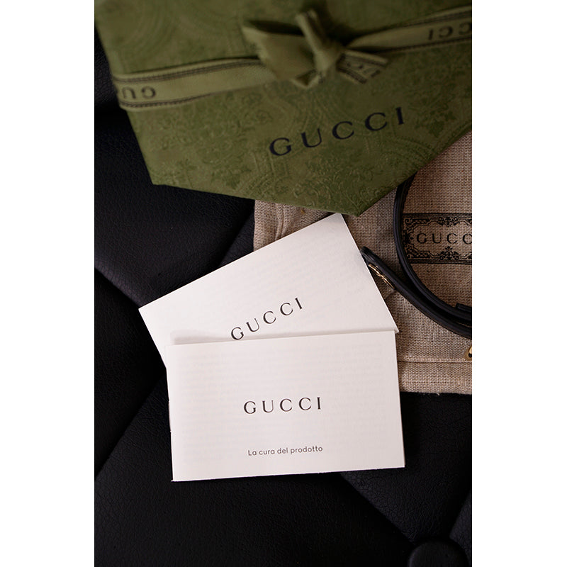 NEW $480 GUCCI Black Demetra Leather GOLD GG Logo PET Cat/Dog 100cm LEASH NIB