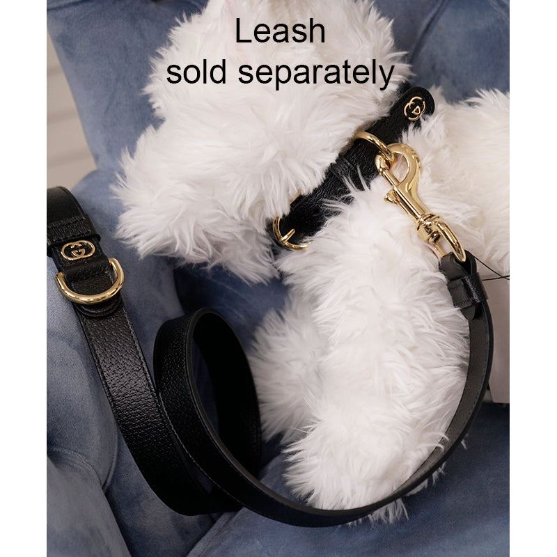 NEW $480 GUCCI Black Demetra Leather GOLD GG Logo PET Cat/Dog 100cm LEASH NIB