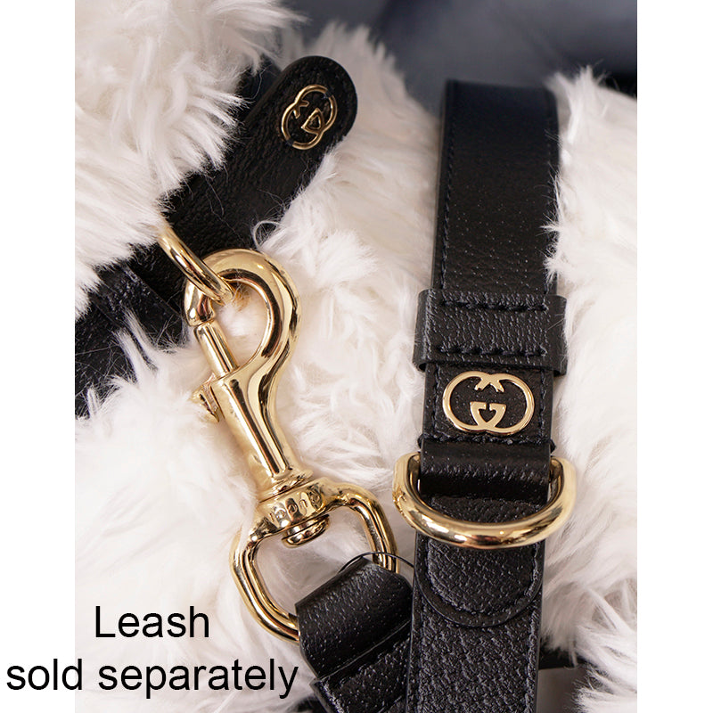 NEW $480 GUCCI Black Demetra Leather GOLD GG Logo PET Cat/Dog 100cm LEASH NIB