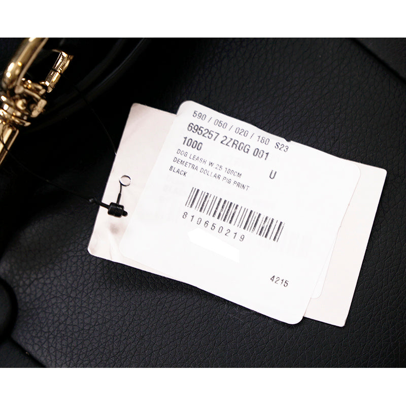 NEW $480 GUCCI Black Demetra Leather GOLD GG Logo PET Cat/Dog 100cm LEASH NIB
