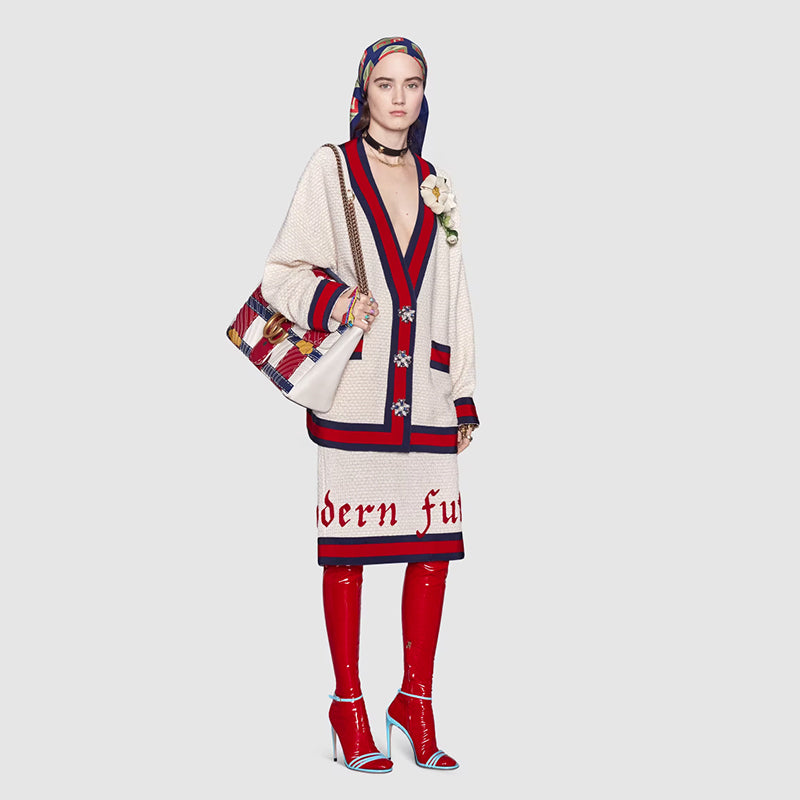 36 NEW $1500 GUCCI RUNWAY Ivory MODERN FUTURE Cotton Tweed Pencil LOGO WEB SKIRT
