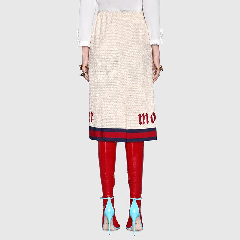 36 NEW $1500 GUCCI RUNWAY Ivory MODERN FUTURE Cotton Tweed Pencil LOGO WEB SKIRT