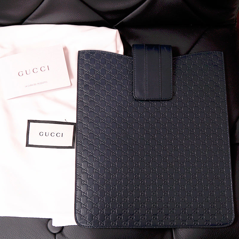 NEW $325 GUCCI Dk Blue Leather Microguccissima GG Logo Case iPad/Tablet/Document