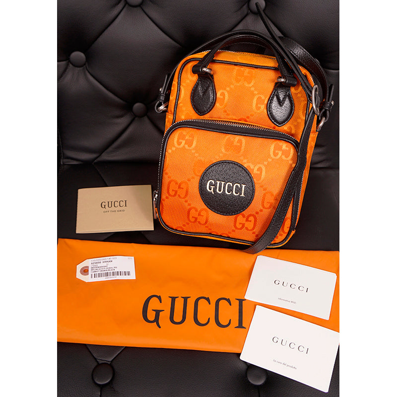 NEW $1,125 GUCCI Orange OFF THE GRID Nylon Monogram Shoulder/Crossbody 2-WAY BAG