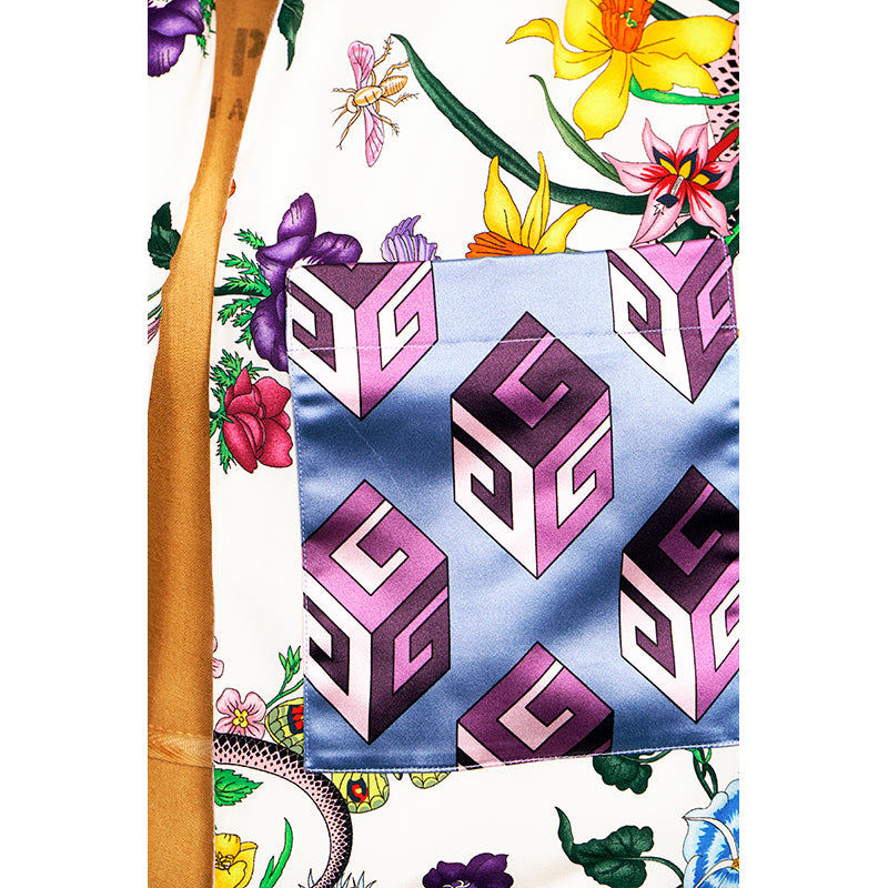 NEW $800 GUCCI White Silk FLORA SNAKE LOGO PRINT Cashmere Lining 94" LONG SCARF