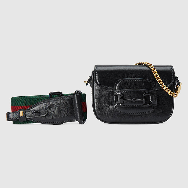 NEW $1,790 GUCCI Black Leather Nano Mini HORSEBIT 1955 BAG w 2 Removable STRAPS