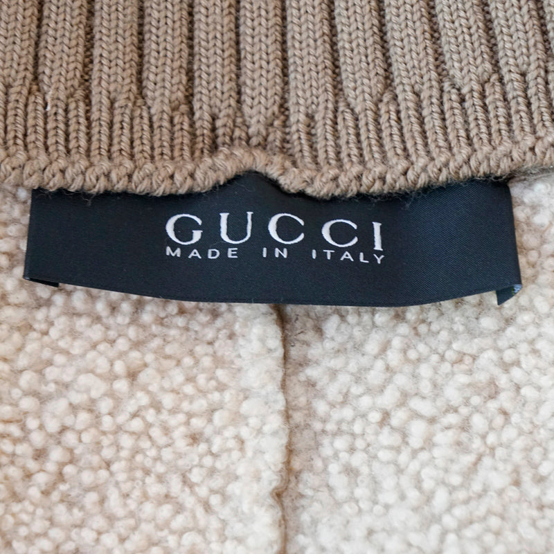 sz 42 VINTAGE $3,000 GUCCI Tan LEATHER NUBUCK SHEARLING LINED Bomber JACKET EUC