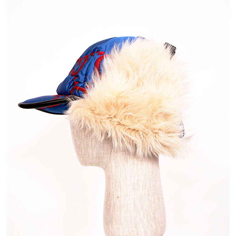 sz S NEW $1,550 GUCCI Blue Quilted Red GG Nylon & SHEARLING EAR FLAP TRAPPER HAT