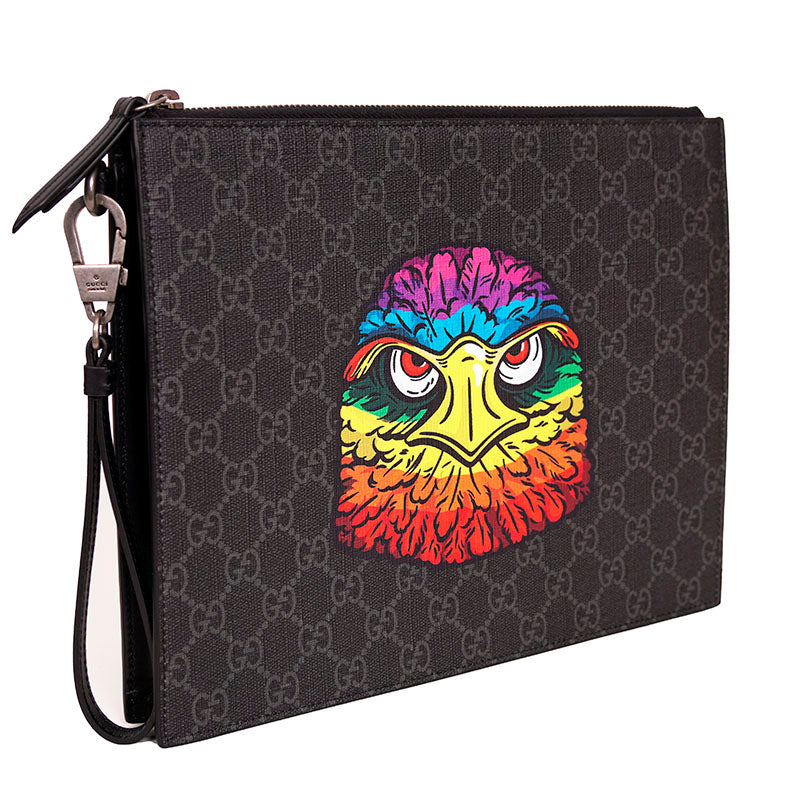 NEW $1,075 GUCCI GG Supreme Monogram RAINBOW EAGLE Bestiary Documents Holder BAG