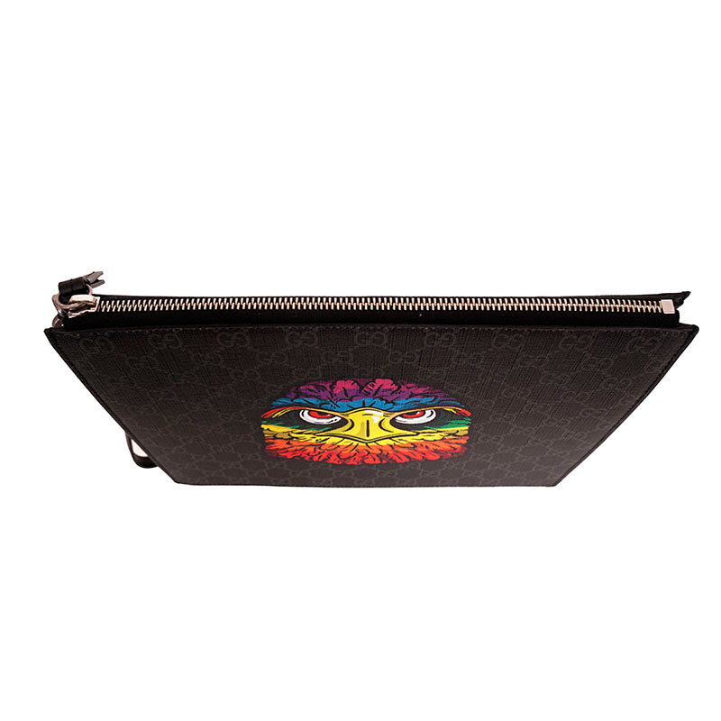 NEW $1,075 GUCCI GG Supreme Monogram RAINBOW EAGLE Bestiary Documents Holder BAG