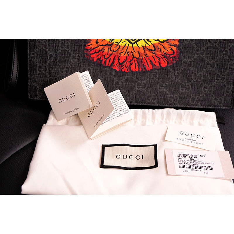 NEW $1,075 GUCCI GG Supreme Monogram RAINBOW EAGLE Bestiary Documents Holder BAG
