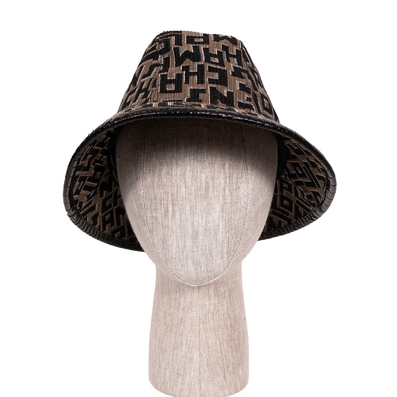 NEW $290 LONGCHAMP RUNWAY Tan & Black LGP Monogram Jacquard Canvas FEDORA HAT
