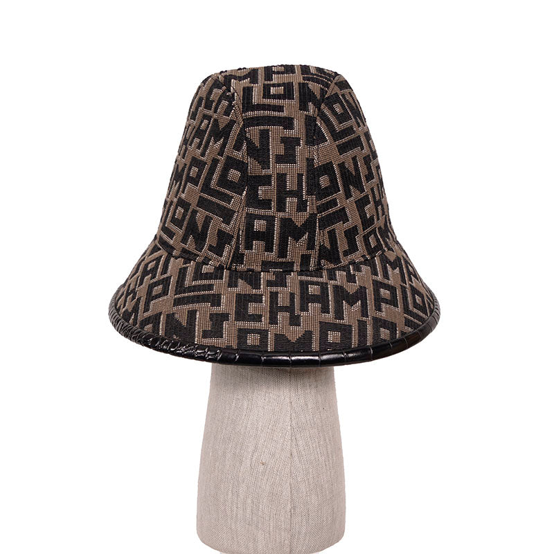 NEW $290 LONGCHAMP RUNWAY Tan & Black LGP Monogram Jacquard Canvas FEDORA HAT