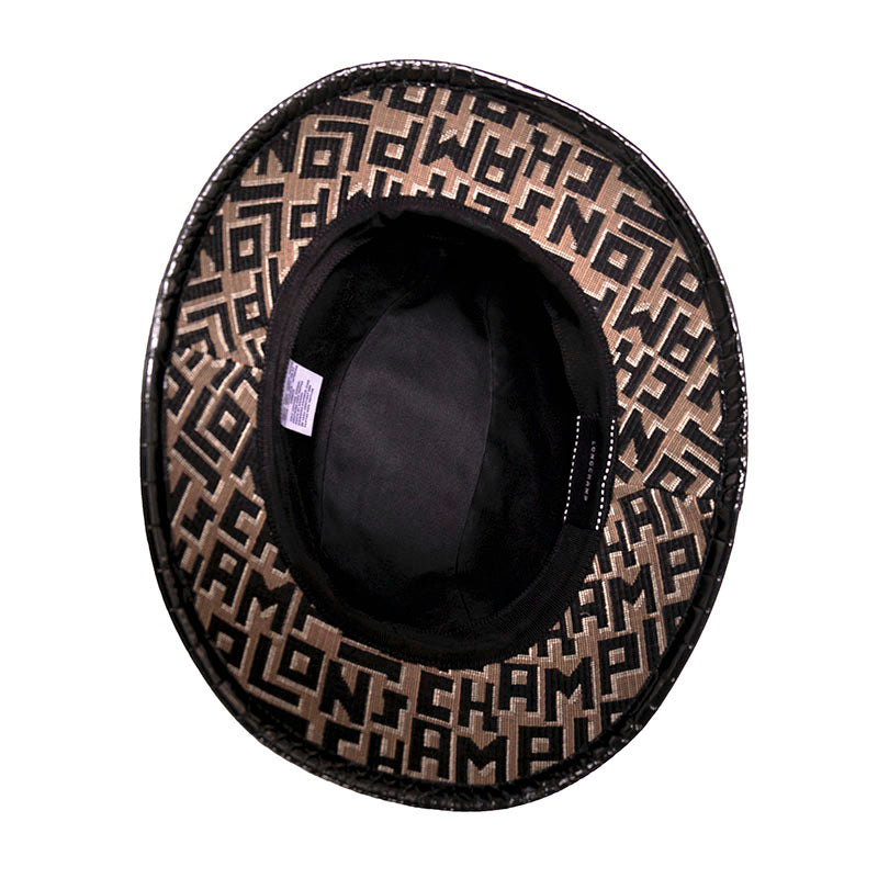 NEW $290 LONGCHAMP RUNWAY Tan & Black LGP Monogram Jacquard Canvas FEDORA HAT