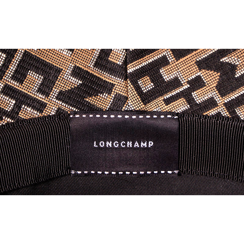 NEW $290 LONGCHAMP RUNWAY Tan & Black LGP Monogram Jacquard Canvas FEDORA HAT