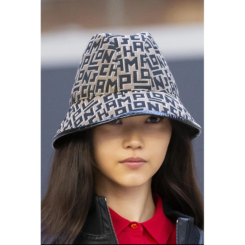 NEW $290 LONGCHAMP RUNWAY Tan & Black LGP Monogram Jacquard Canvas FEDORA HAT