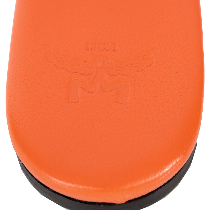 37 NEW $490 MCM Orange Italian Lamb Leather LAUREL LOGO Flat Slide SANDALS NIB