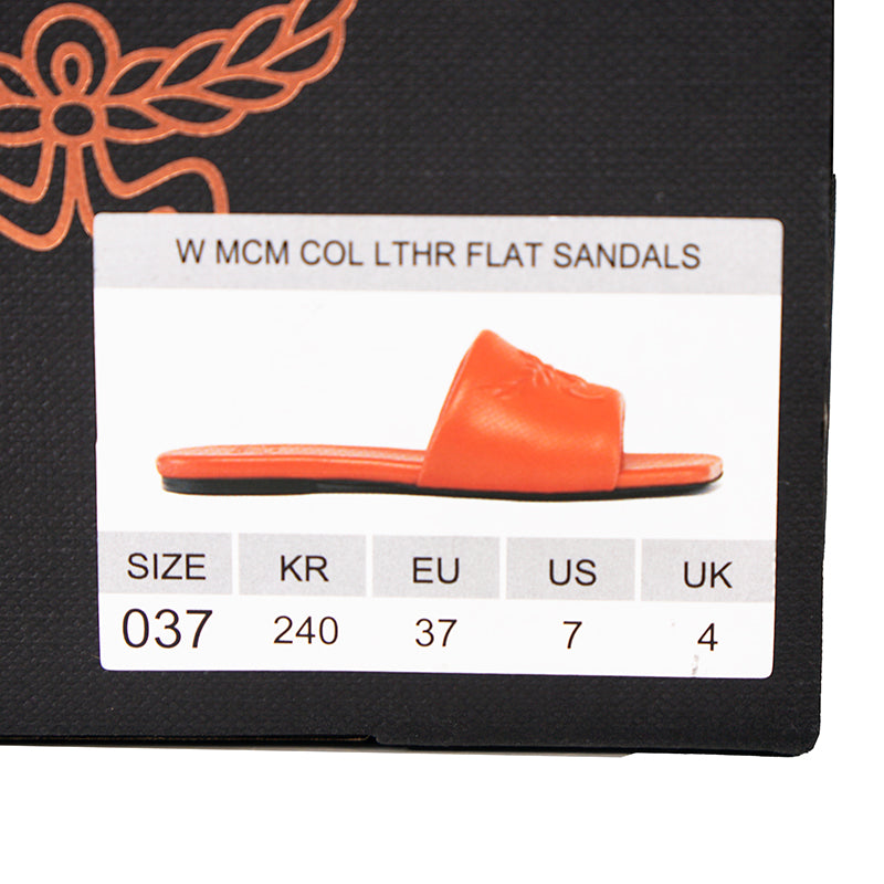 37 NEW $490 MCM Orange Italian Lamb Leather LAUREL LOGO Flat Slide SANDALS NIB