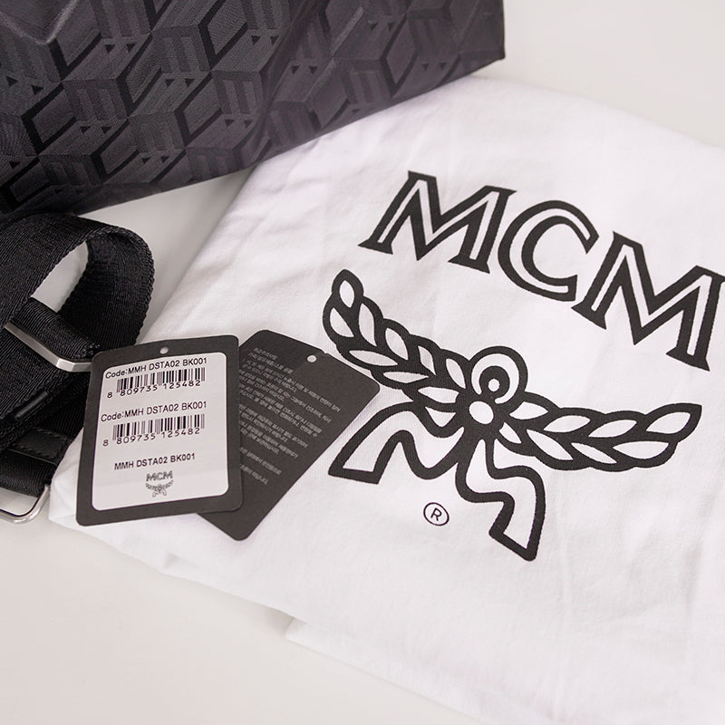 NEW $950 MCM Black CUBIC LOGO Monogram Nylon Sporty Aren X-Large Hobo 2-Way BAG
