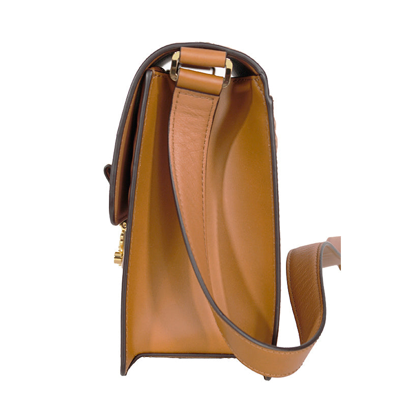 NEW $1,530 MCM Tan Cognac Leather CUBIC LOGO TRACY Shoulder/Crossbody Medium BAG