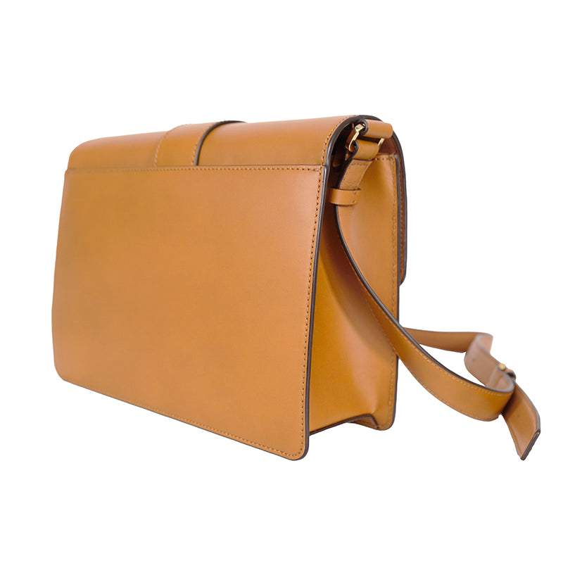 NEW $1,530 MCM Tan Cognac Leather CUBIC LOGO TRACY Shoulder/Crossbody Medium BAG