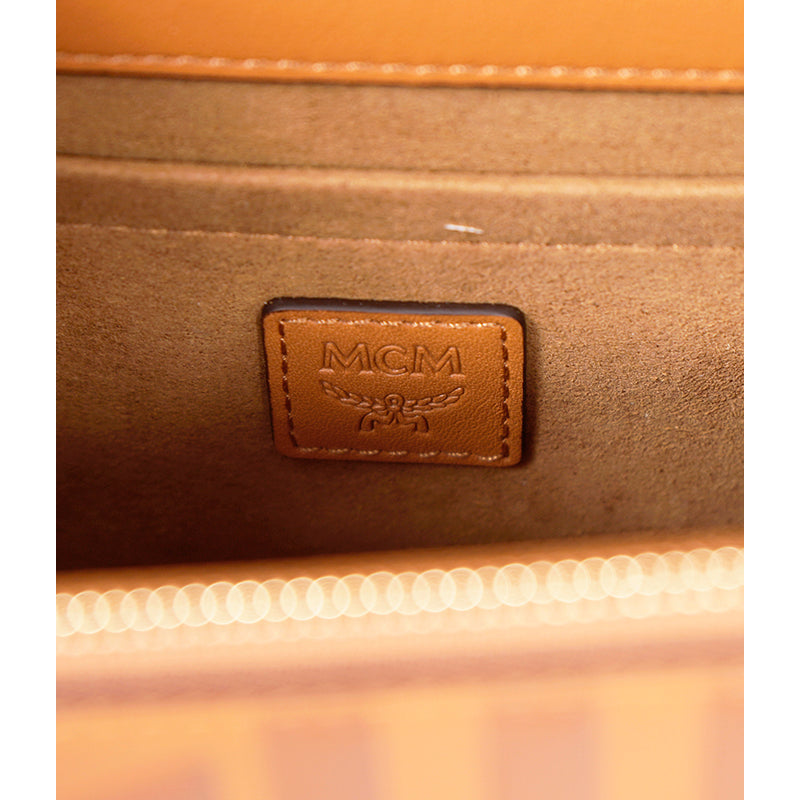 NEW $1,530 MCM Tan Cognac Leather CUBIC LOGO TRACY Shoulder/Crossbody Medium BAG