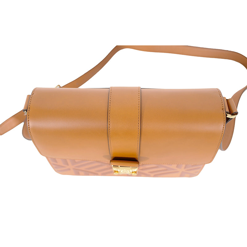 NEW $1,530 MCM Tan Cognac Leather CUBIC LOGO TRACY Shoulder/Crossbody Medium BAG