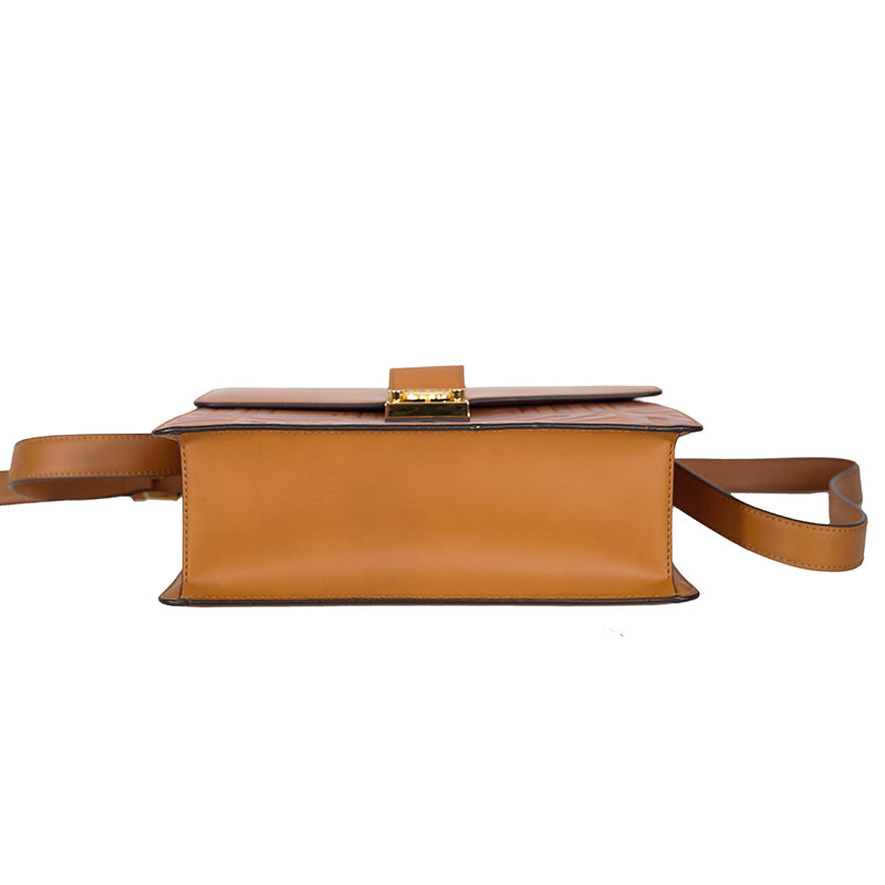 NEW $1,530 MCM Tan Cognac Leather CUBIC LOGO TRACY Shoulder/Crossbody Medium BAG