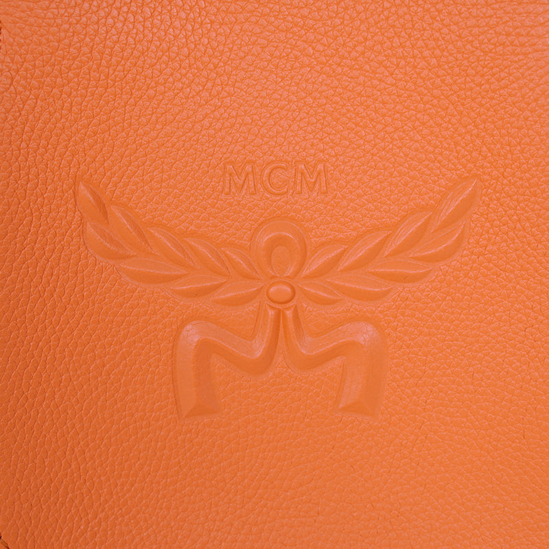 NEW $890 MCM Orange Grained Leather MINI HIMMEL CREST LOGO Hobo Crossbody BAG