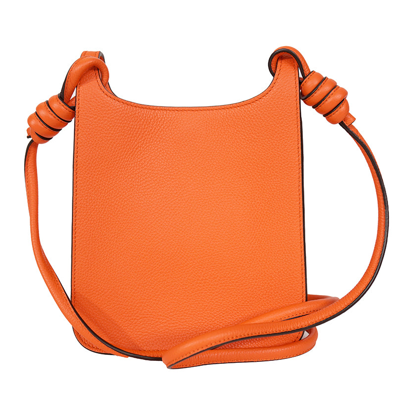NEW $890 MCM Orange Grained Leather MINI HIMMEL CREST LOGO Hobo Crossbody BAG
