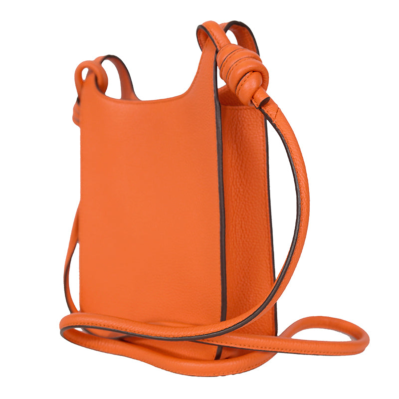 NEW $890 MCM Orange Grained Leather MINI HIMMEL CREST LOGO Hobo Crossbody BAG