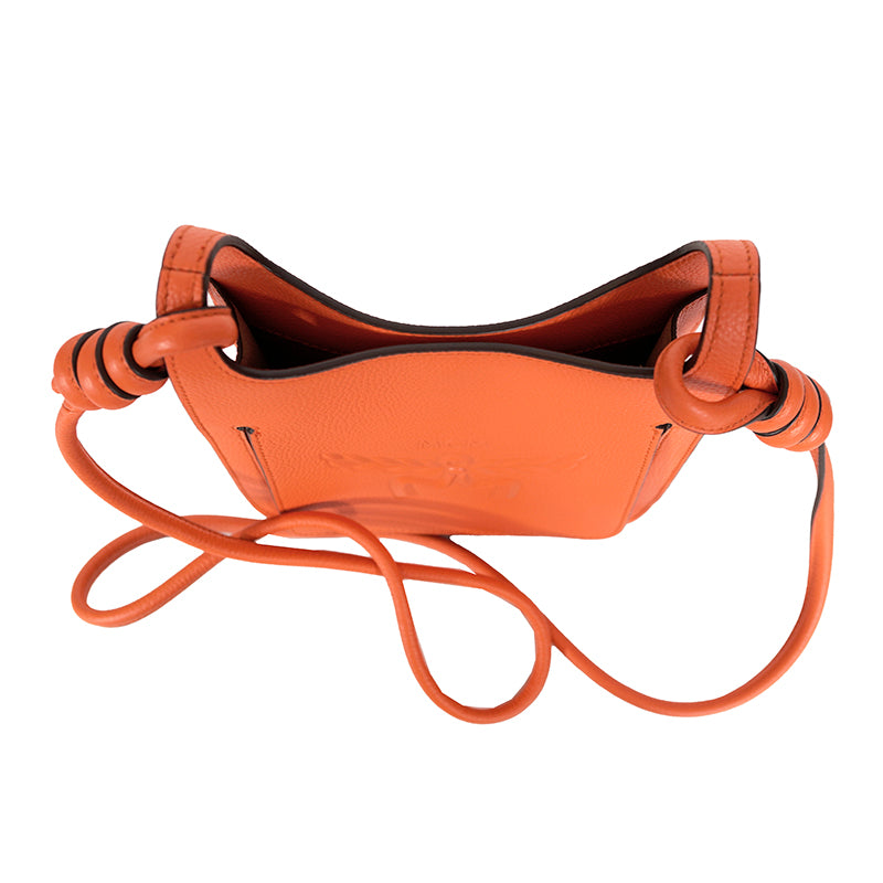 NEW $890 MCM Orange Grained Leather MINI HIMMEL CREST LOGO Hobo Crossbody BAG