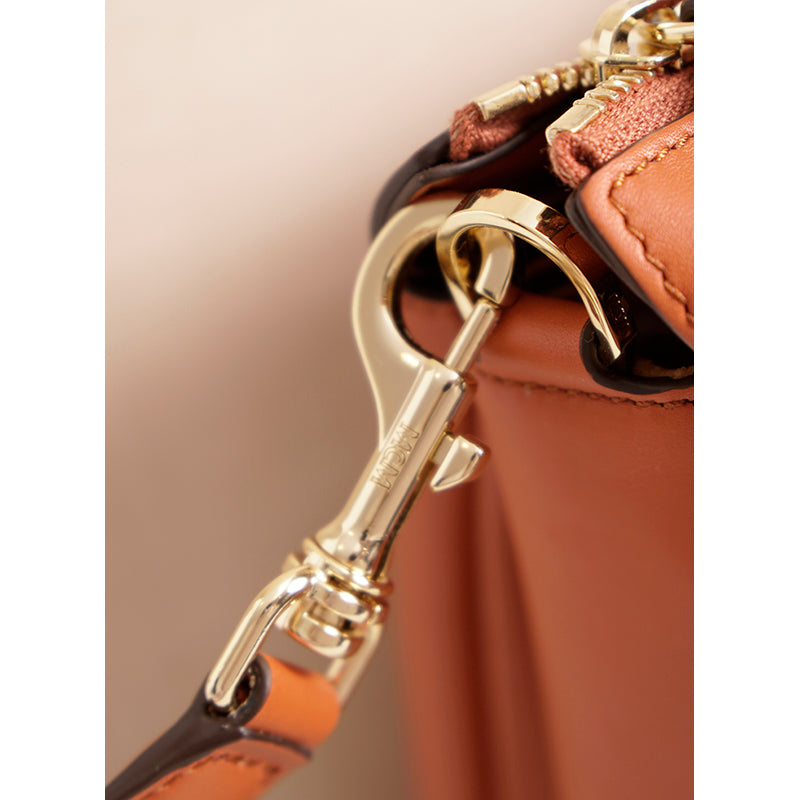 NEW $1,400 MCM Cognac Tan Nappa Leather MODE TRAVIA LOGO Medium 2-Way BAG Italy