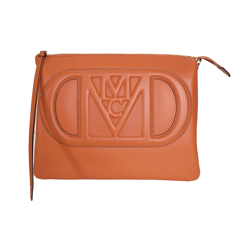 NEW $1,400 MCM Cognac Tan Nappa Leather MODE TRAVIA LOGO Medium 2-Way BAG Italy