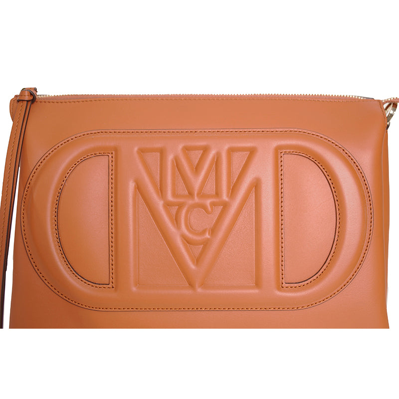 NEW $1,400 MCM Cognac Tan Nappa Leather MODE TRAVIA LOGO Medium 2-Way BAG Italy