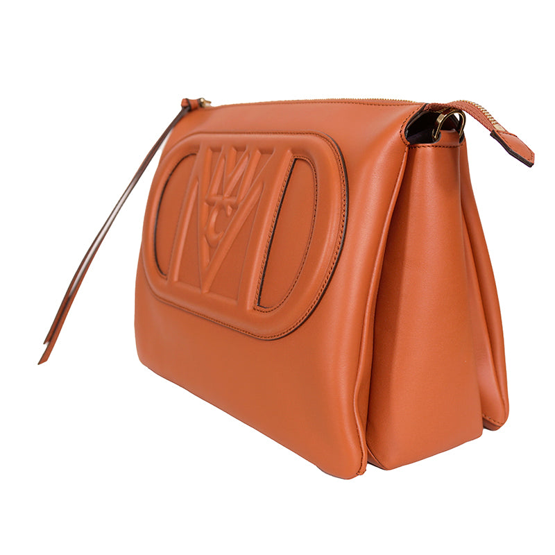 NEW $1,400 MCM Cognac Tan Nappa Leather MODE TRAVIA LOGO Medium 2-Way BAG Italy