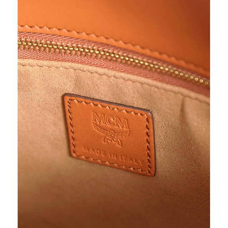 NEW $1,400 MCM Cognac Tan Nappa Leather MODE TRAVIA LOGO Medium 2-Way BAG Italy