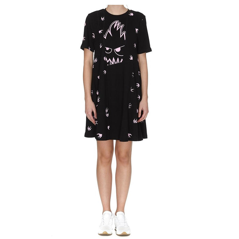 sz XS NEW $395 ALEXANDER MCQUEEN MCQ Black PINK MONSTER SWALLOW T-Shirt DRESS