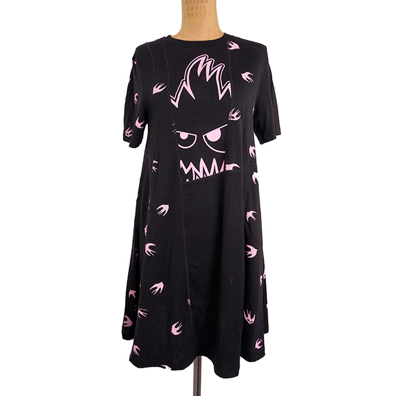 sz XS NEW $395 ALEXANDER MCQUEEN MCQ Black PINK MONSTER SWALLOW T-Shirt DRESS