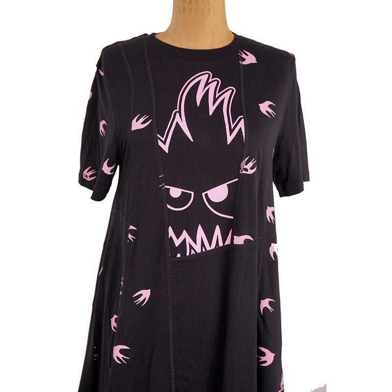 sz XS NEW $395 ALEXANDER MCQUEEN MCQ Black PINK MONSTER SWALLOW T-Shirt DRESS
