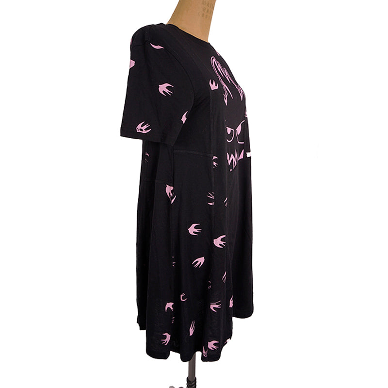 sz XS NEW $395 ALEXANDER MCQUEEN MCQ Black PINK MONSTER SWALLOW T-Shirt DRESS