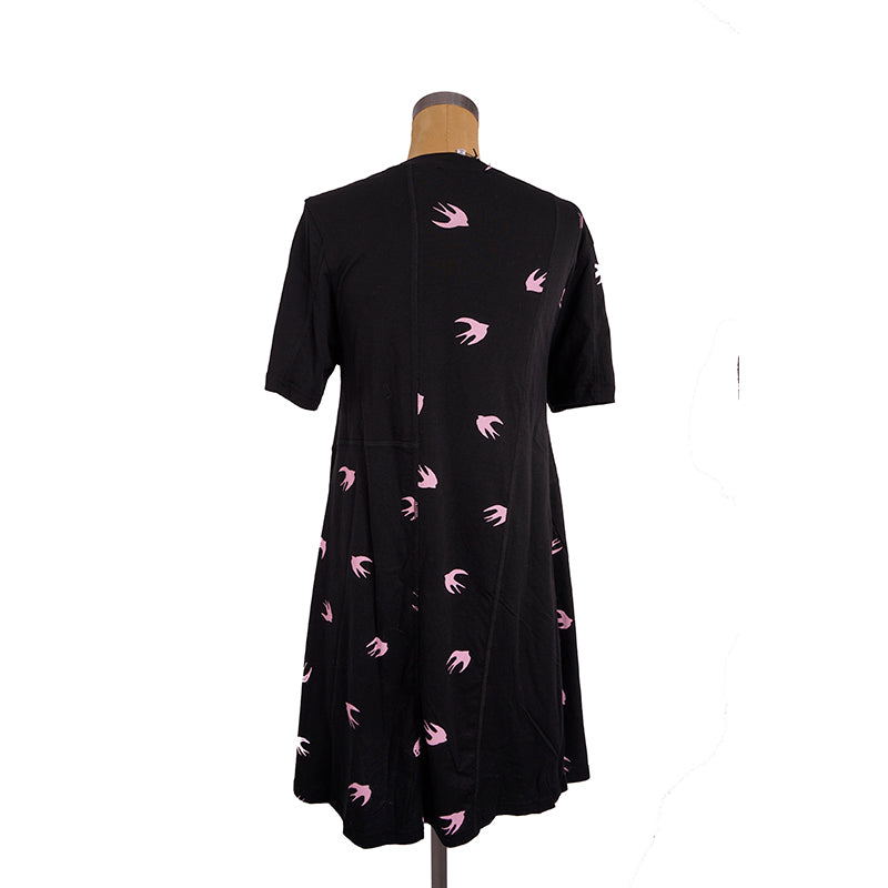 sz XS NEW $395 ALEXANDER MCQUEEN MCQ Black PINK MONSTER SWALLOW T-Shirt DRESS
