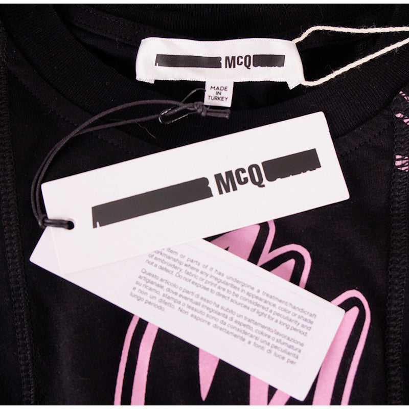 sz XS NEW $395 ALEXANDER MCQUEEN MCQ Black PINK MONSTER SWALLOW T-Shirt DRESS