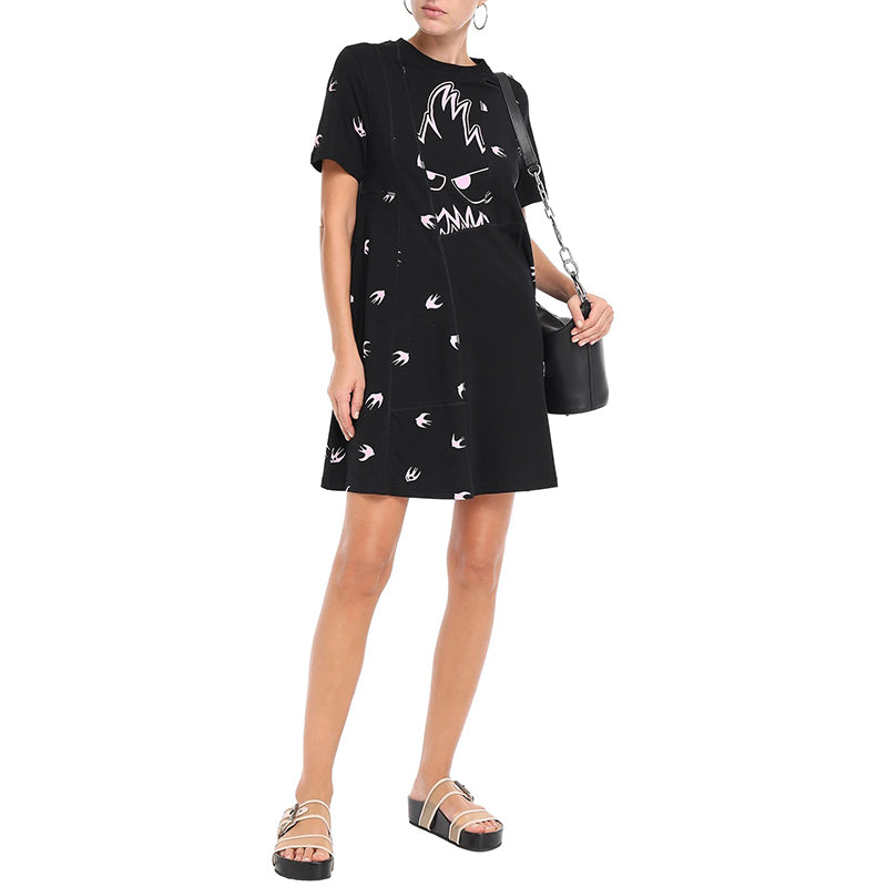 sz XS NEW $395 ALEXANDER MCQUEEN MCQ Black PINK MONSTER SWALLOW T-Shirt DRESS
