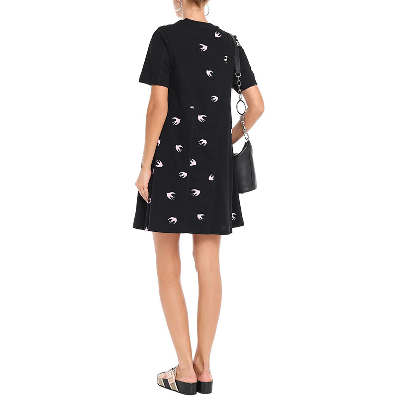 sz XS NEW $395 ALEXANDER MCQUEEN MCQ Black PINK MONSTER SWALLOW T-Shirt DRESS