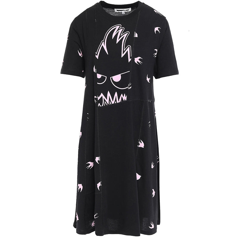 sz XS NEW $395 ALEXANDER MCQUEEN MCQ Black PINK MONSTER SWALLOW T-Shirt DRESS