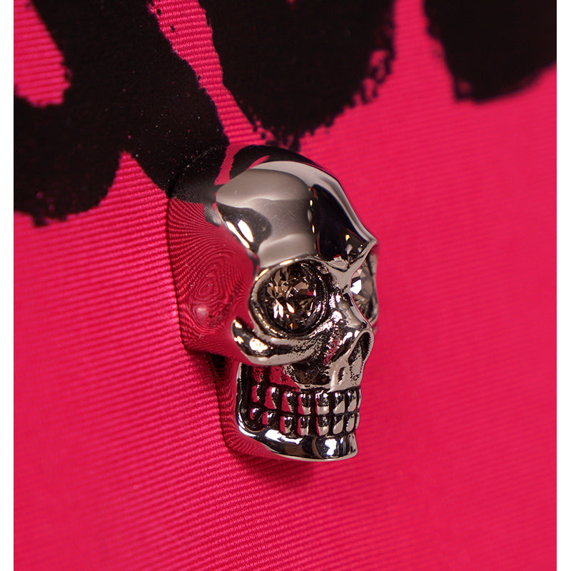 NEW $890 ALEXANDER MCQUEEN Hot BOBBY PINK Nylon CRYSTAL SKULL GRAFFITI Flap BAG!