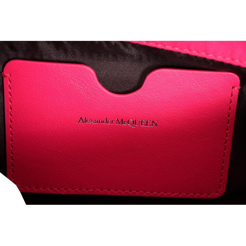 NEW $890 ALEXANDER MCQUEEN Hot BOBBY PINK Nylon CRYSTAL SKULL GRAFFITI Flap BAG!