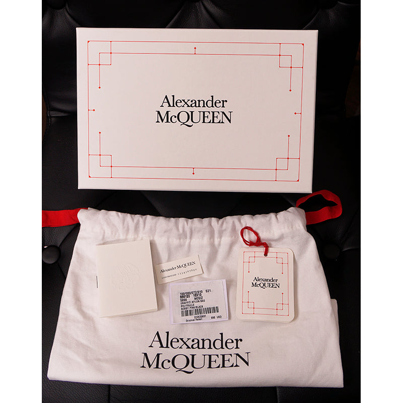 NEW $890 ALEXANDER MCQUEEN Hot BOBBY PINK Nylon CRYSTAL SKULL GRAFFITI Flap BAG!