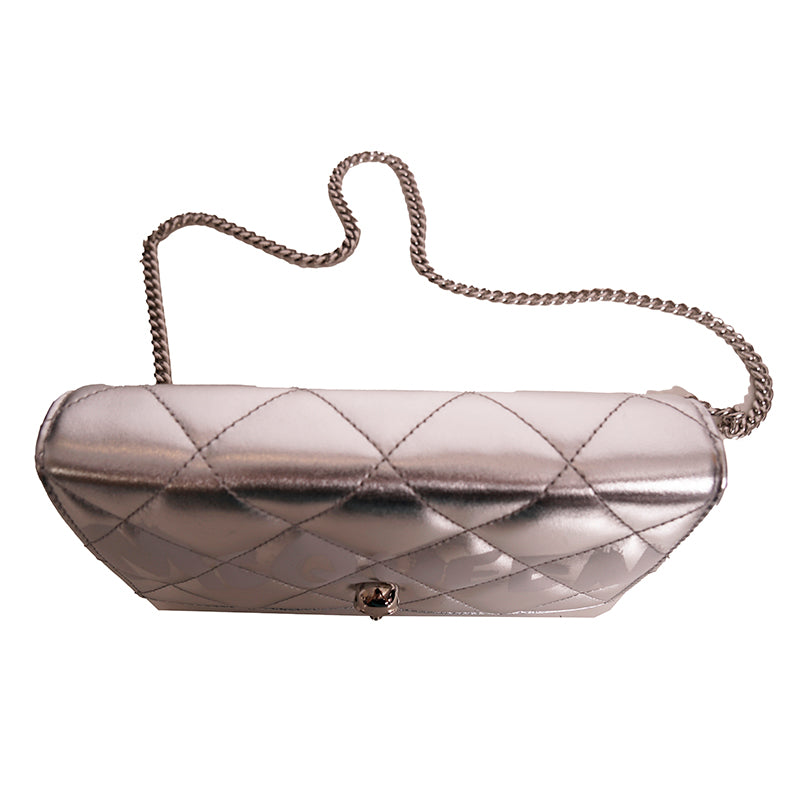 NEW $1290 ALEXANDER MCQUEEN Silver GRAFFITI Quilted Leather SKULL Crossbody BAG